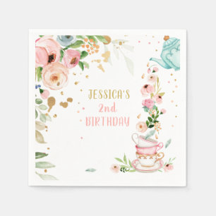 Tea Birthday Party Floral Tea Pink Gold Girl Napkin