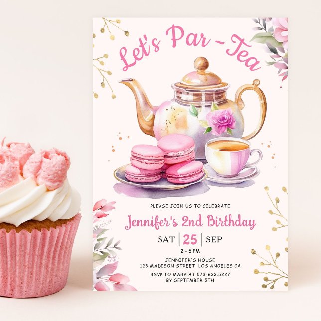 Tea Birthday Party Girl Pink Let's Par-Tea Invitation (Creator Uploaded)
