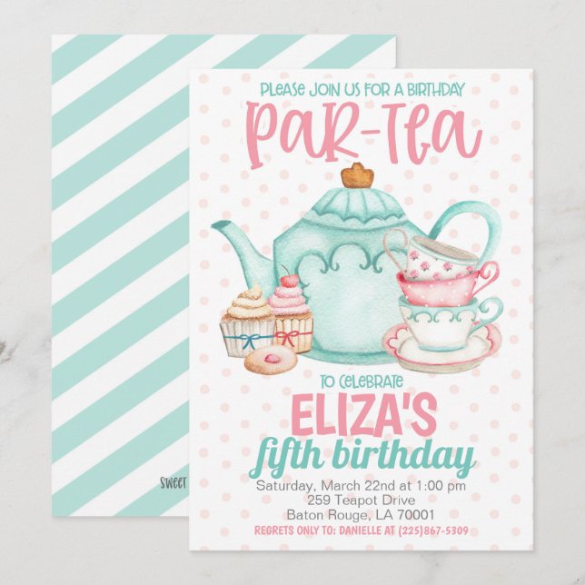 Tea Birthday Party Invitation (Front/Back)