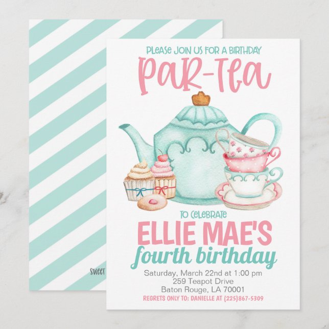 Tea Birthday Party Invitation (Front/Back)