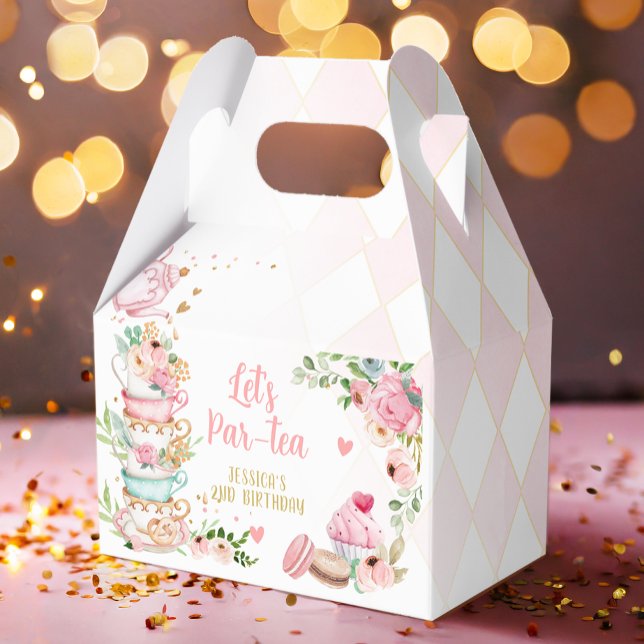 Tea Birthday Party Pink Flower Girl Par-tea Floral Favour Box (Creator Uploaded)