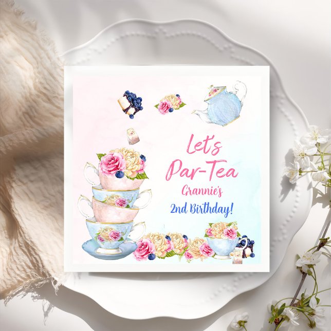 Tea Birthday Party Pink Flower Girl Par-tea Floral Napkin (Creator Uploaded)