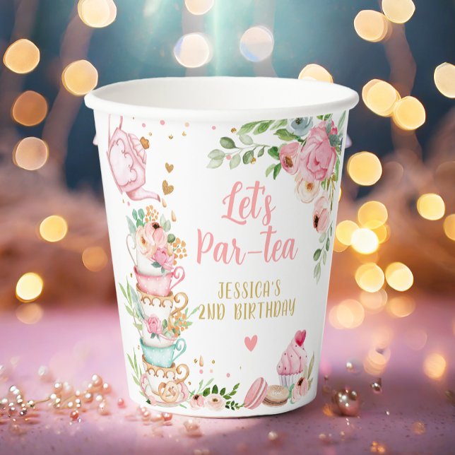 Tea Birthday Party Pink Flower Girl Par-tea Floral Paper Cups (Creator Uploaded)