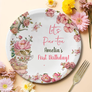 Tea Birthday Party Pink Flower Girl Par-tea Floral Paper Plate