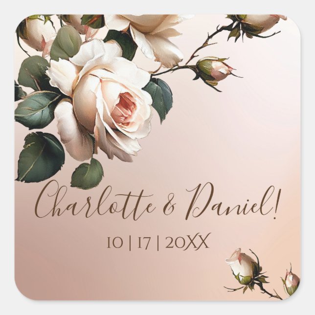 Tea Blush Beige Oil Rose Wedding Square Sticker (Front)