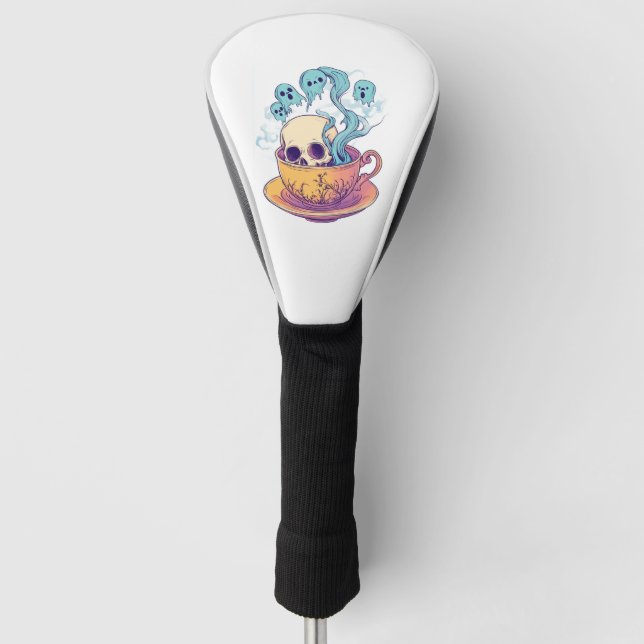 Tea & Bones � Funny Relaxed Skull Golf Head Cover (Front)