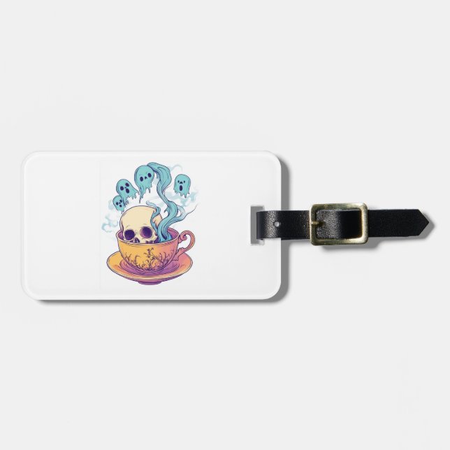 Tea & Bones � Funny Relaxed Skull Luggage Tag (Front Horizontal)