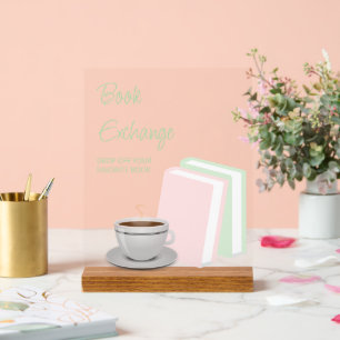 Tea & Books Bridal Shower Book Exchange Acrylic Sign
