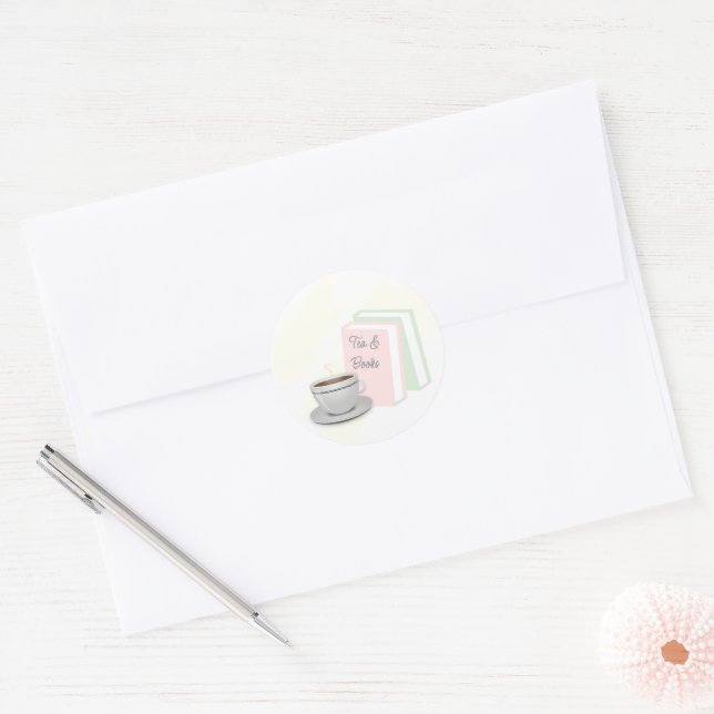 Tea & Books Bridal Shower Classic Round Sticker (Envelope)