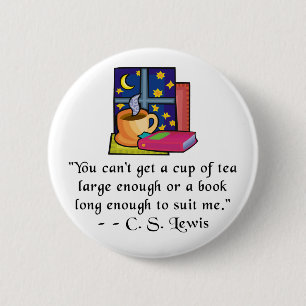 Tea & Books w Quote Buttons - 2 shapes, 6 sizes