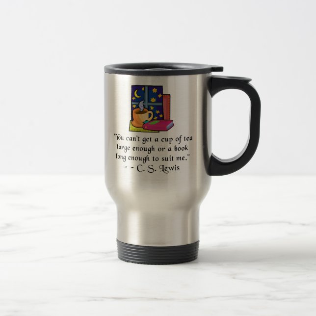 Tea & Books w Quote Travel Mug - 2 colours (Right)