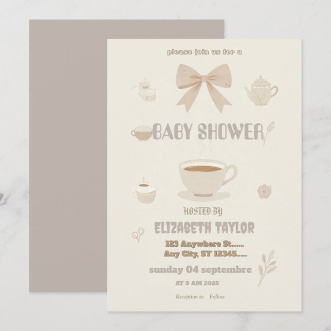 tea bow  coquette baby shower Invitation (Front/Back)