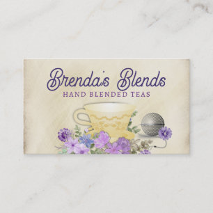 tea brewing ball teacup flowers business card, ... business card