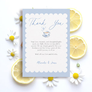 Tea Brewing Script Blue Theme Script Baby Shower Thank You Card