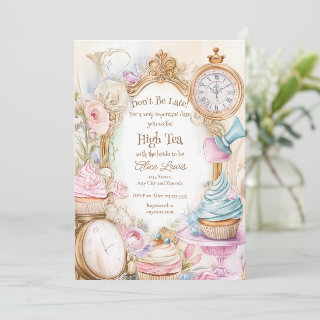 Tea Bridal shower invitation, Alice bridal tea Invitation (Standing Front)