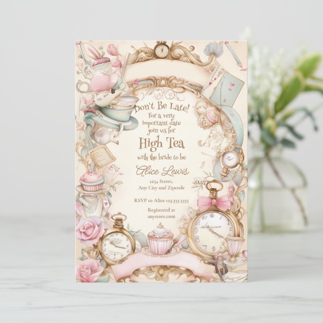 Tea Bridal shower invitation, Alice bridal tea Invitation (Standing Front)