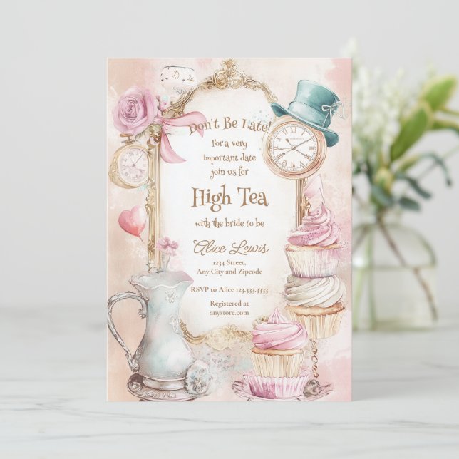 Tea Bridal shower invitation, Alice bridal tea Invitation (Standing Front)