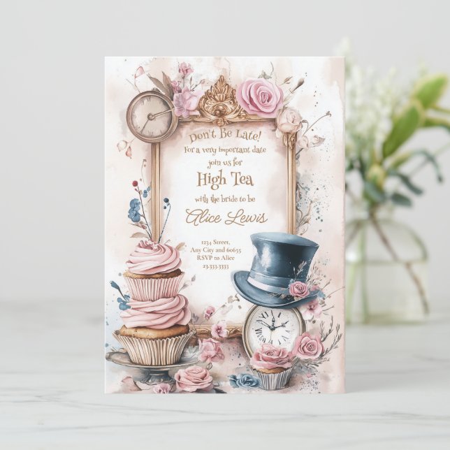 Tea Bridal shower invitation, Alice bridal tea Invitation (Standing Front)