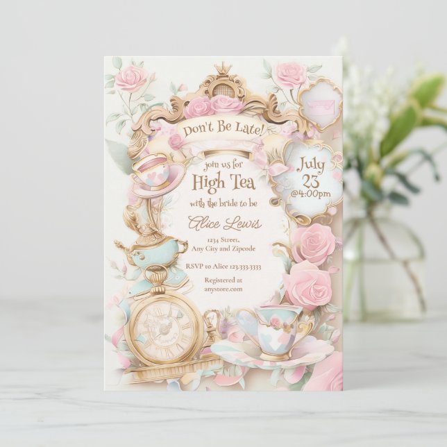 Tea Bridal shower invitation, High Tea invite (Standing Front)