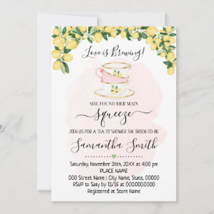 Tea Bridal Shower Lemons Pink Summer Invitation