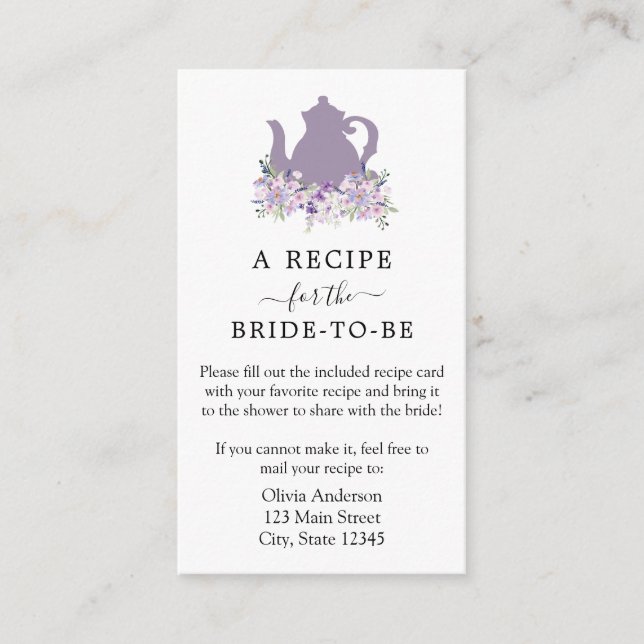 Tea Bridal Shower Recipe Request  Enclosure Card (Front)