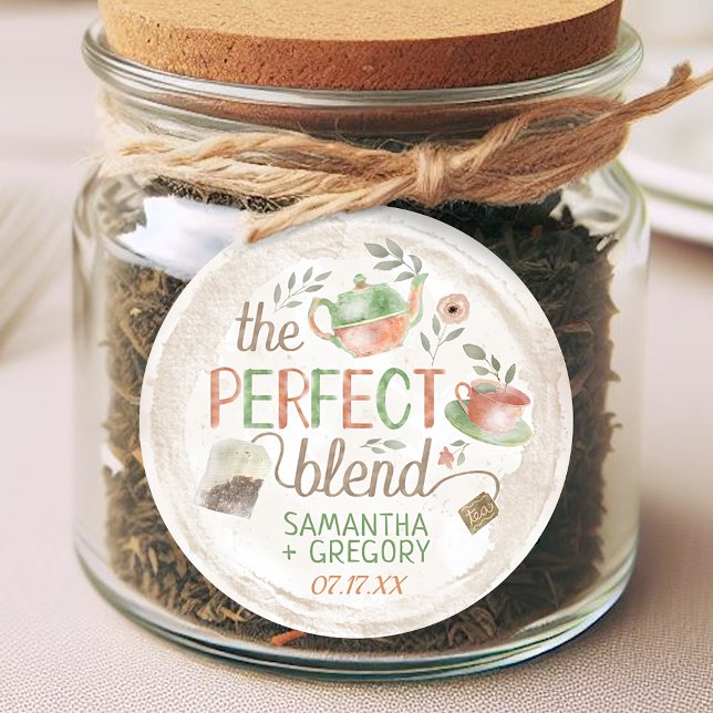 Tea Bridal Wedding Shower The Perfect Blend Favour Classic Round Sticker (Creator Uploaded)