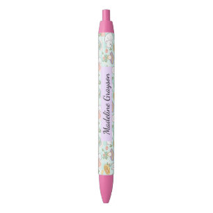 Tea Cats Bookish Gingham Girl Cute Green Black Ink Pen