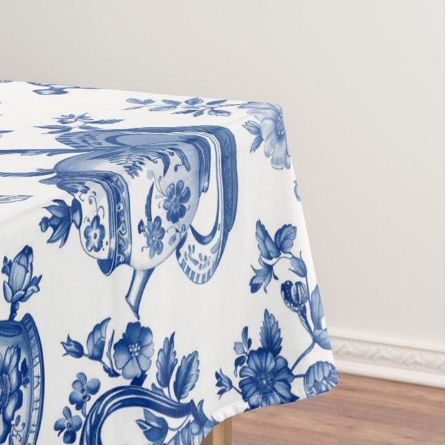 Tea Chinoiserie French Toile Du Jouy Pattern Tablecloth (In Situ)