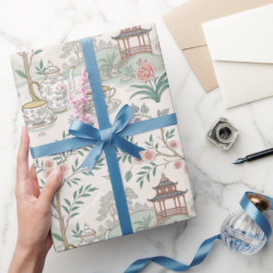 Tea Chinoiserie French Toile Du Jouy Pattern Wrapping Paper