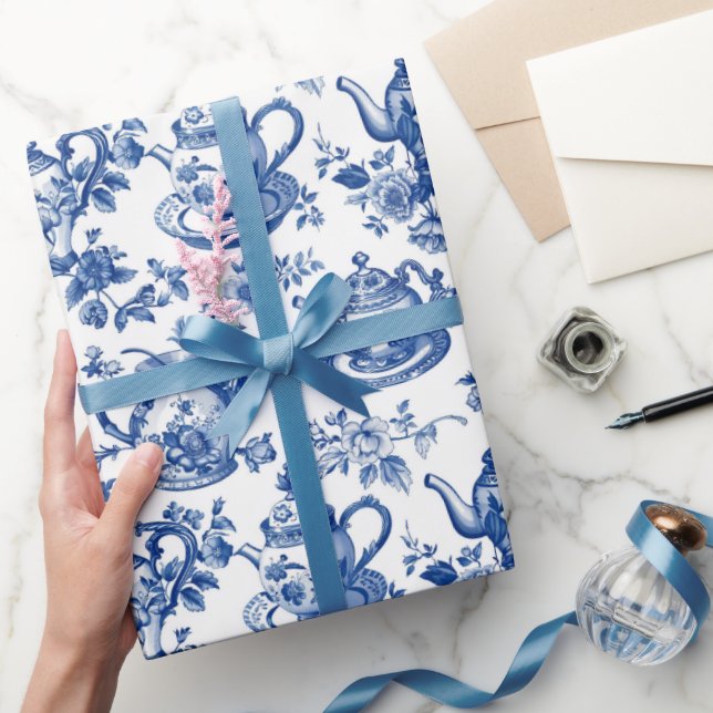 Tea Chinoiserie French Toile Du Jouy Pattern Wrapping Paper (Gifting)
