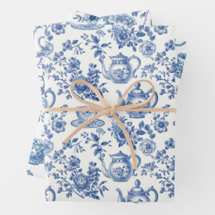 Tea Chinoiserie French Toile Du Jouy Pattern Wrapping Paper Sheet