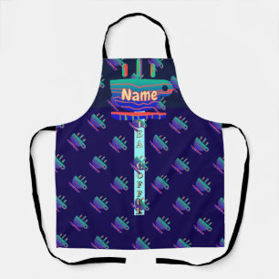  Tea Coffee Cups Fun Blue Chef Apron