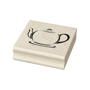 Tea/Coffee Pot Wooden Block Mounted Rubber Stamp