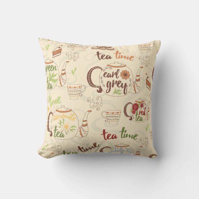 Tea, Cookies and Cake Time Sketch Cushion (Front)