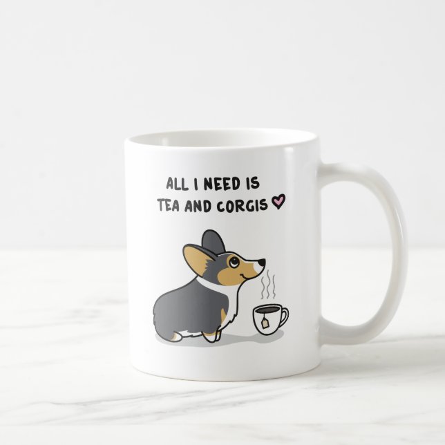 Tea & Corgis [black-headed tri2] Coffee Mug (Right)