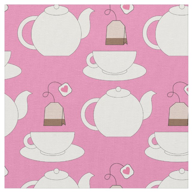 Tea Cup and Pot Cute Cafe Barista Fabric (Close Up)