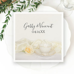 Tea Cup and White Rose Wedding Napkin