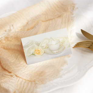 Tea Cup and White Rose Wedding Place Card