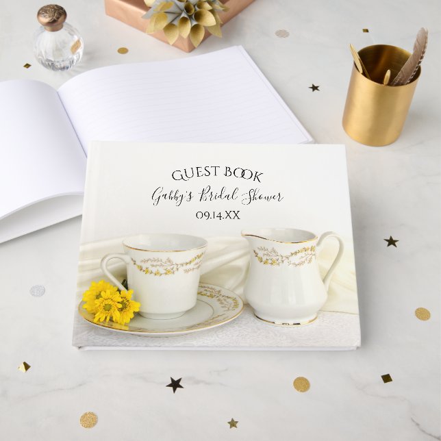 Tea Cup and Yellow Daisies Bridal Shower Guest Book (Front Open)