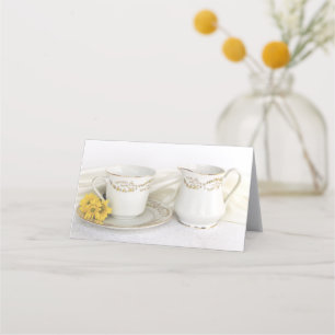 Tea Cup and Yellow Daisies Wedding Place Card