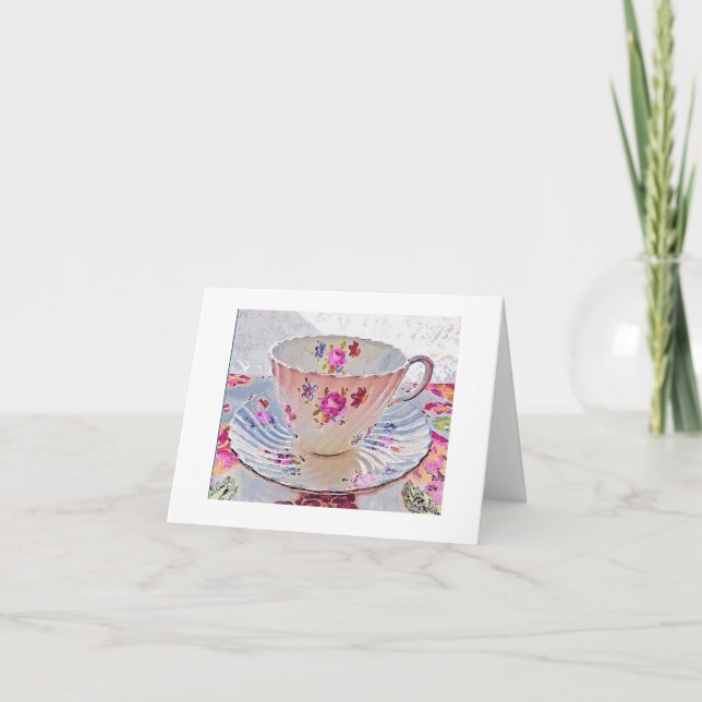 Tea Cup Black Note Card (Front)