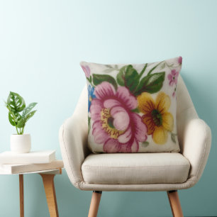 Tea Cup Floral Bouquet Cushion