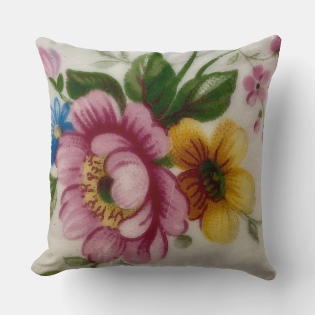 Tea Cup Floral Bouquet Cushion (Front)