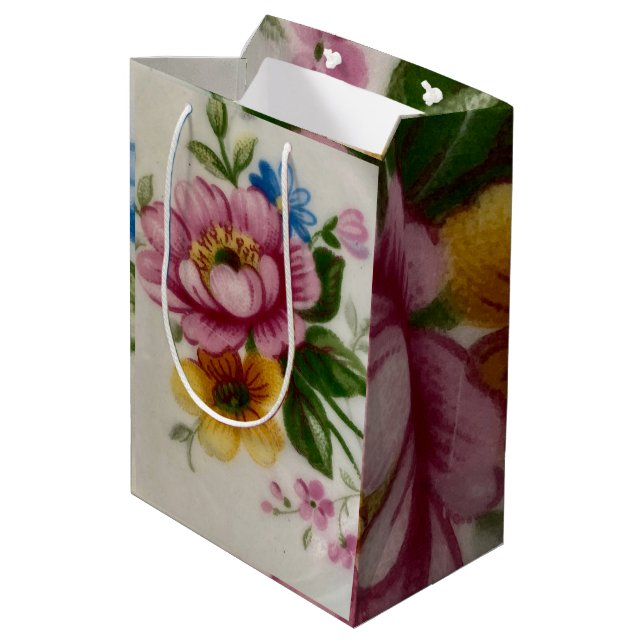 Tea Cup Floral Bouquet  Medium Gift Bag (Back Angled)