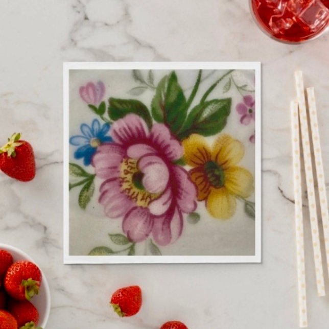 Tea Cup Floral Bouquet Paper Napkin  (Napkins - coined or standard napkin sold in quantities of 50. 
)