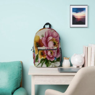 Tea Cup Floral Bouquet  Printed Backpack