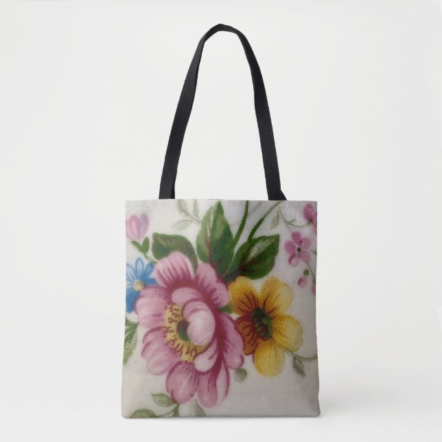 Tea Cup Floral Bouquet Tote Bag (Front)