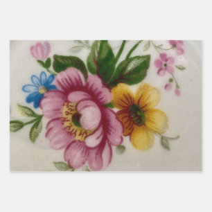 Tea Cup Floral Bouquet Wrapping Paper Sheet