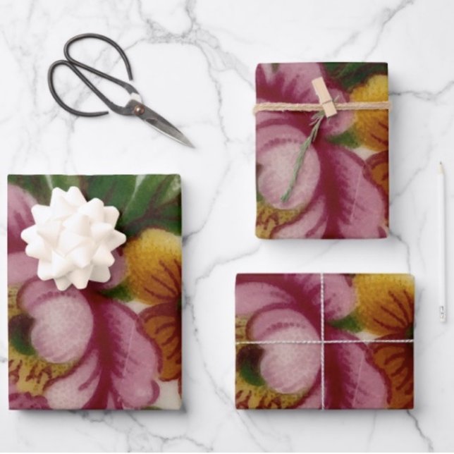 Tea Cup Floral Bouquet  Wrapping Paper Sheet (Sheets Size: 19" x 29”. Sold in sets of 3. D: 19.5" x 28.5" sheets. Grid  for precise wrapping. 
)