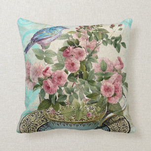 Tea cup flowers cushion